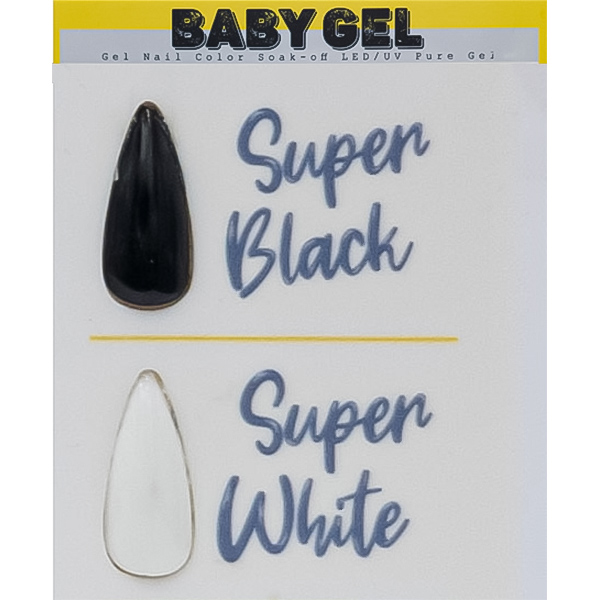 لاک-ژل-سفیدمشکی-بیبی-ژل--Super-Black--Super-White-BABY-GEL--حجم-۱۴-میل فروشگاه سلطانی مرجع تخصصی ابزار و لوازم ناخن