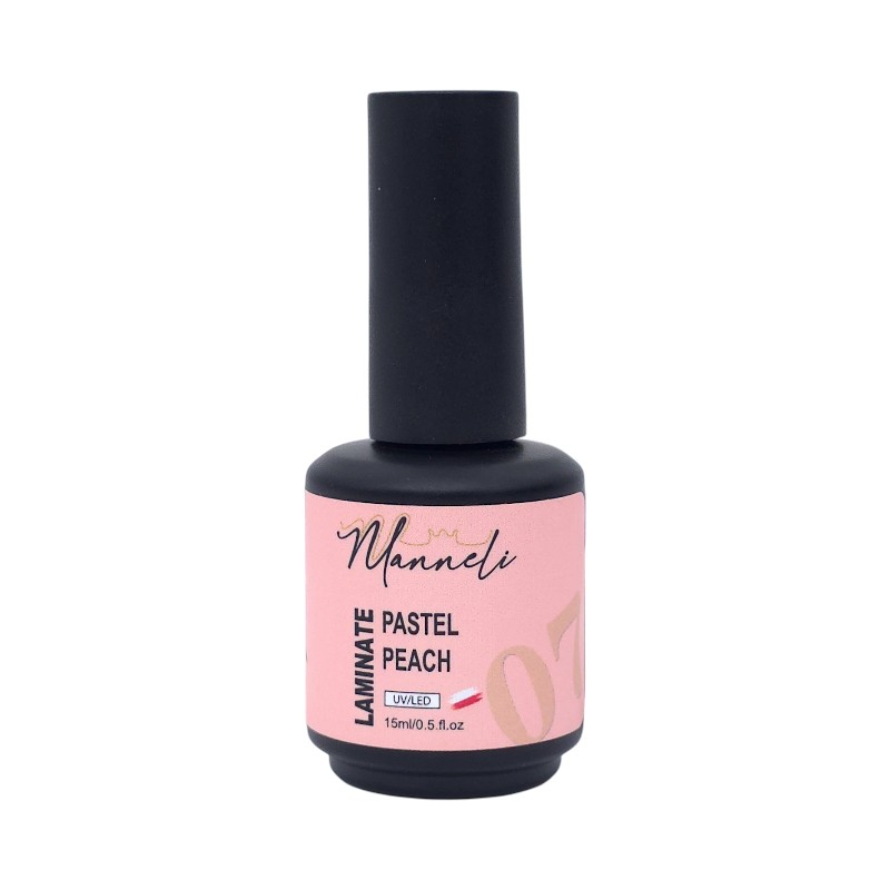 mannelli-rubber-base-pastel-peach-07-15ml لمینت (رابربیس) کاشت ناخن مانلی Manneli | رنگ Pastel Peach هلویی پاستلی کد: 07 | حجم 15میل